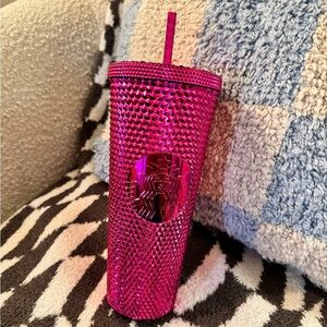 NWT Starbucks hot pink studded chrome 24Oz